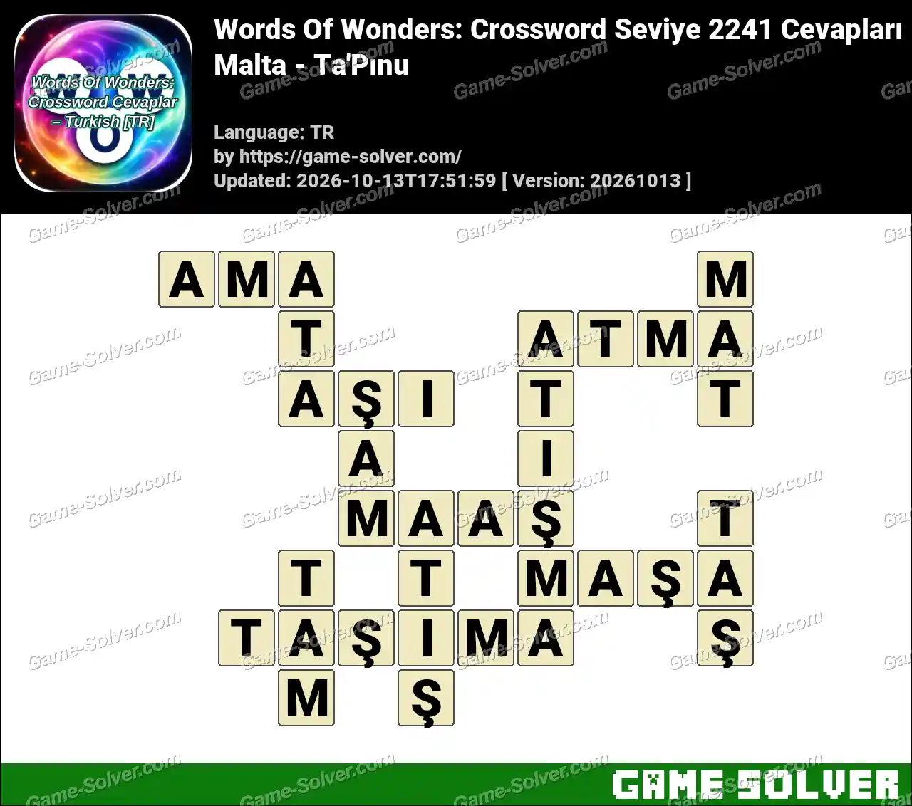 Words Of Wonders: Crossword Seviye 2241 Cevapları – Malta – Ta’Pınu